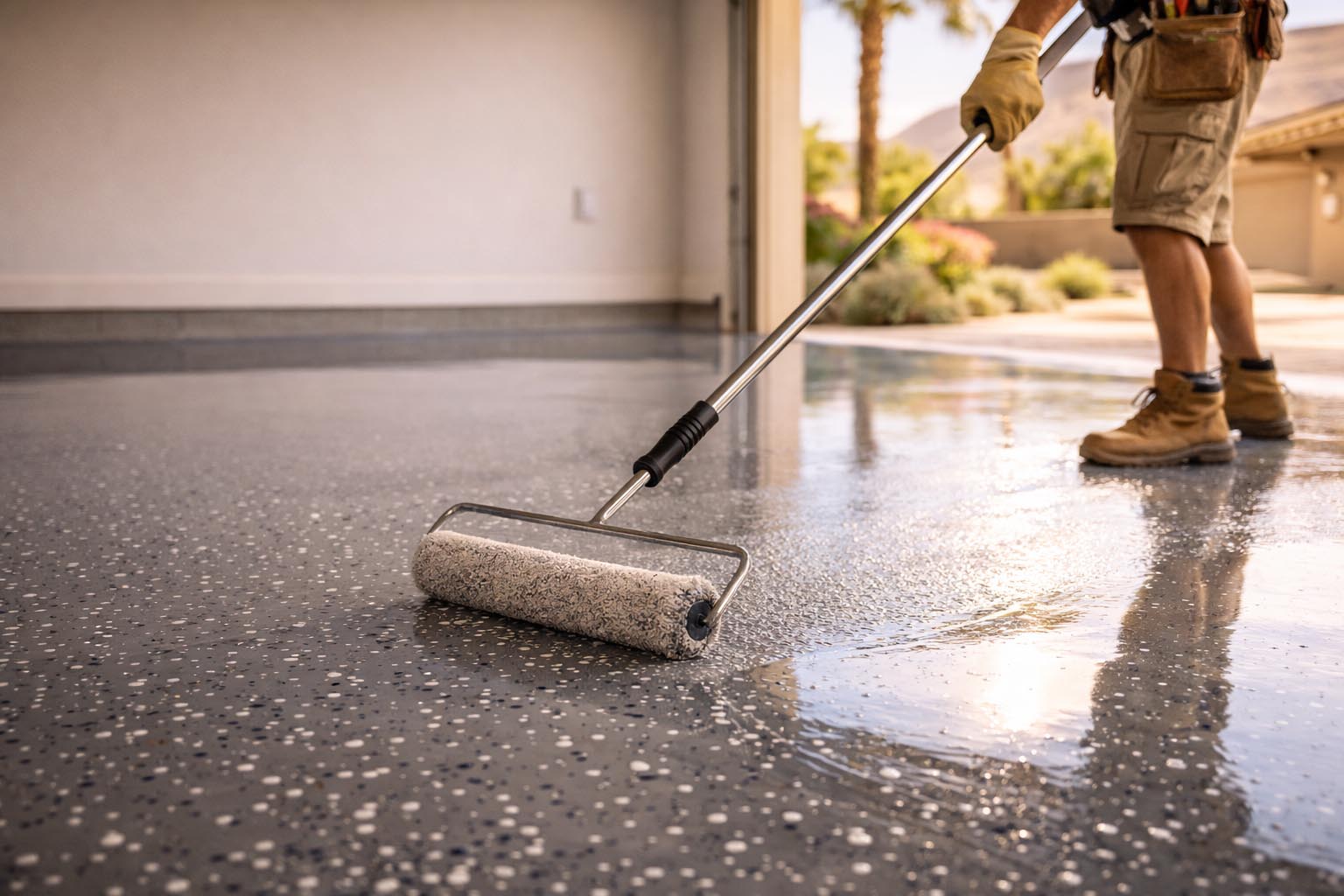 Handy Angels epoxy garage finishes service example: clean, durable garage floor with a sleek epoxy finish.
